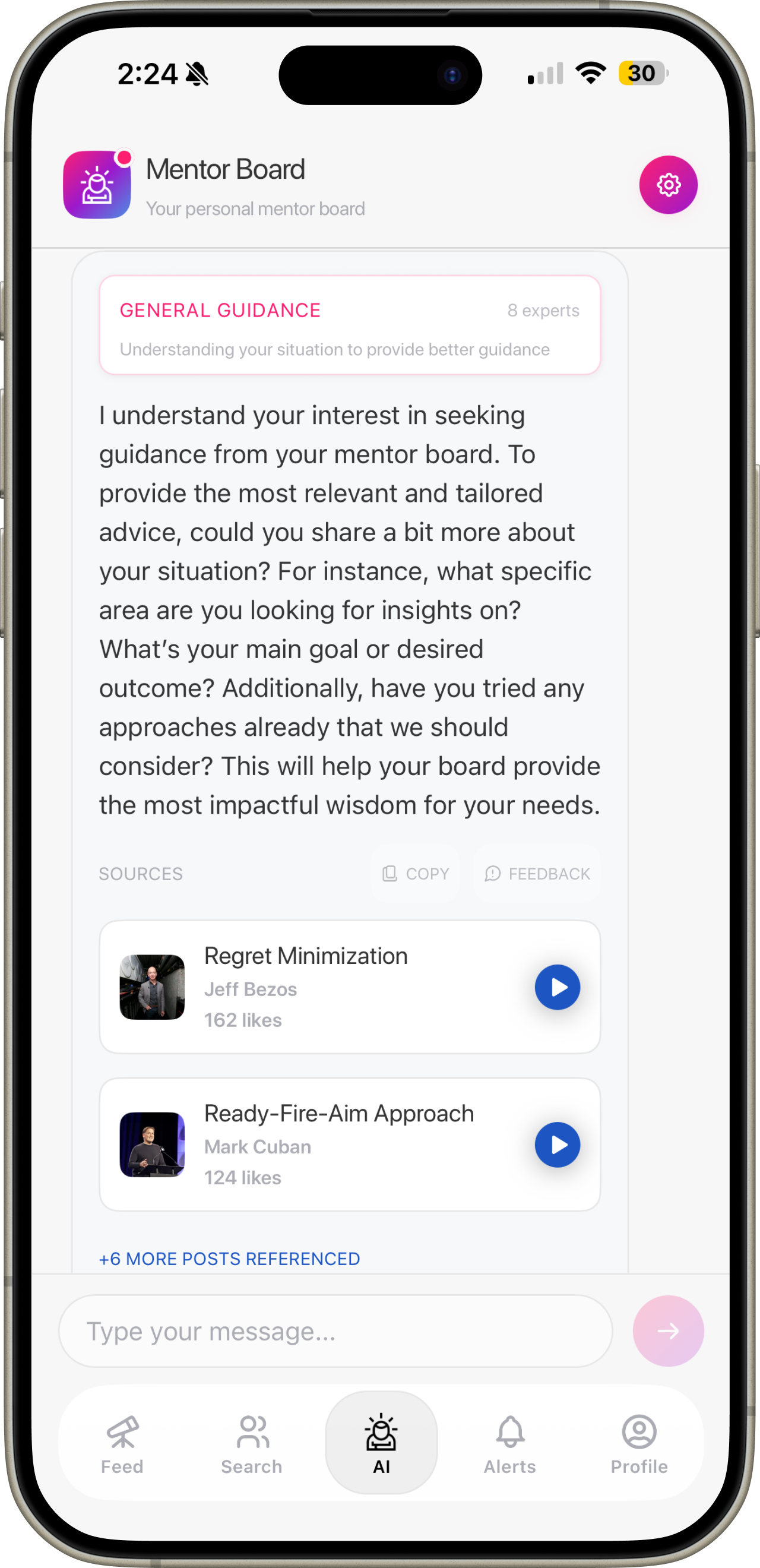 AI Mentor Board with personalized guidance