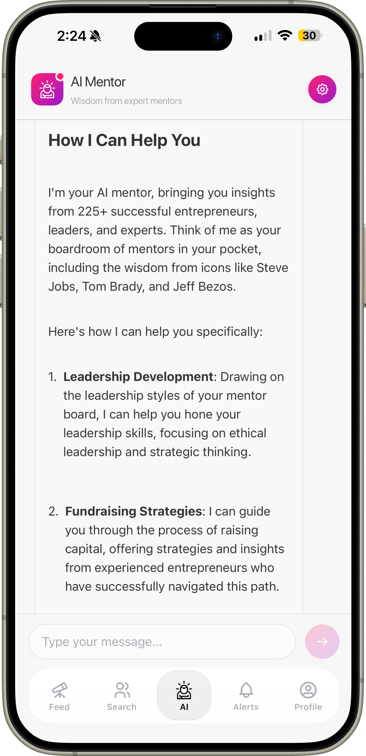 AI Mentor providing personalized insights